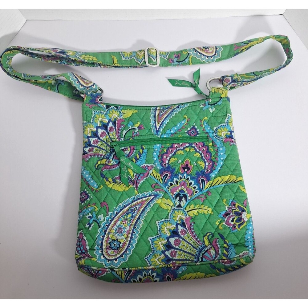 Vera Bradley Green Paisley Crossbody Purse Colorful 9”x9” Adjustable Strap